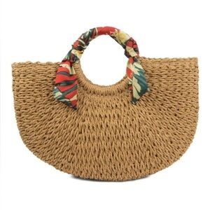 LULU Roxanne Scarf-Wrapped Ring Straw Satchel